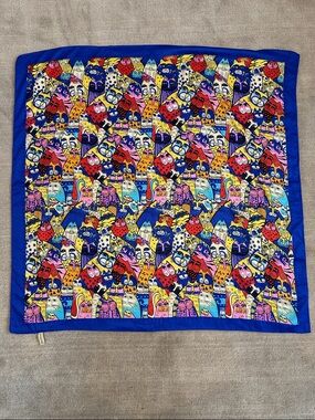 Dulanna Colorful Cat Print 100% Silk Scarf - Bright Blue Border